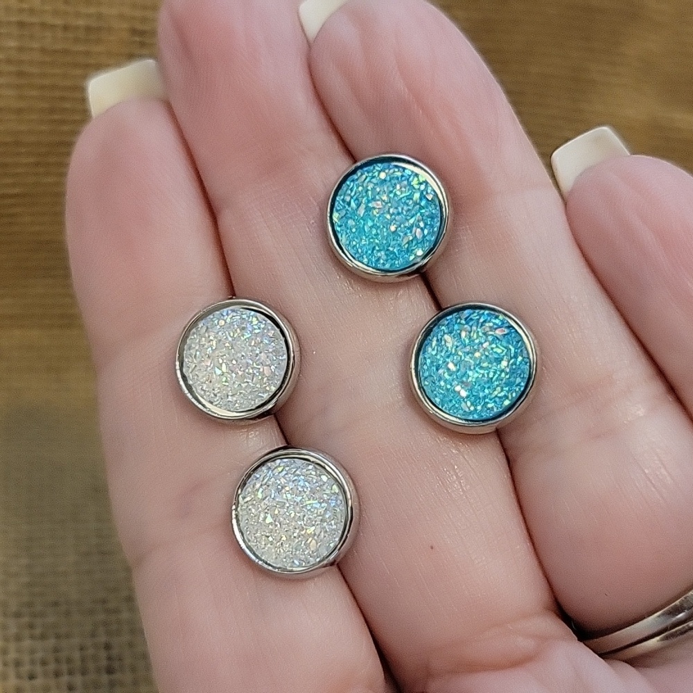 DRUZY BUTTON STUD EARRINGS, CHOICE OF COLOR